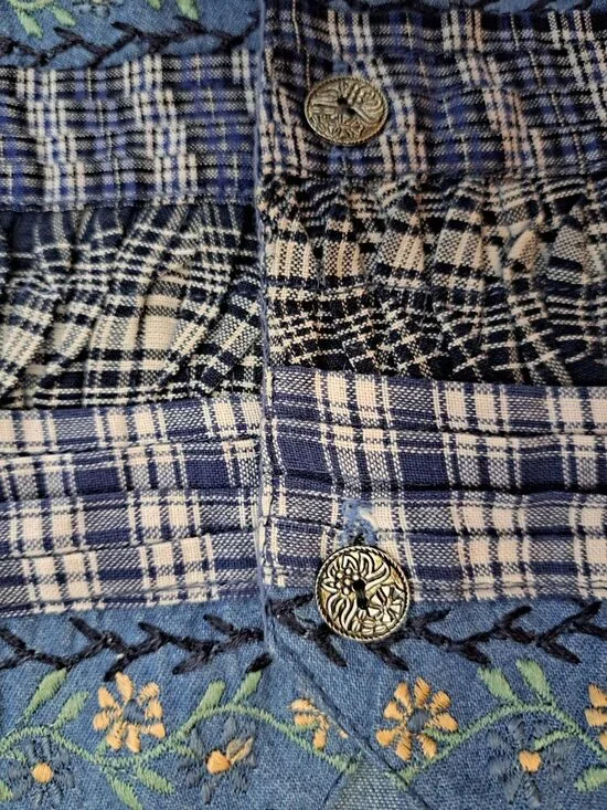 Vtg Paul Harris Vest Womens Blue Plaid Floral Embroidered Cotton Large Cottage - Picture 3 of 8